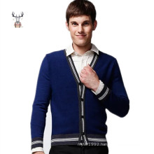 Custom Jacquard Knitwear 100% Wool Manufactory V-Neck Men Sweater Cardigan